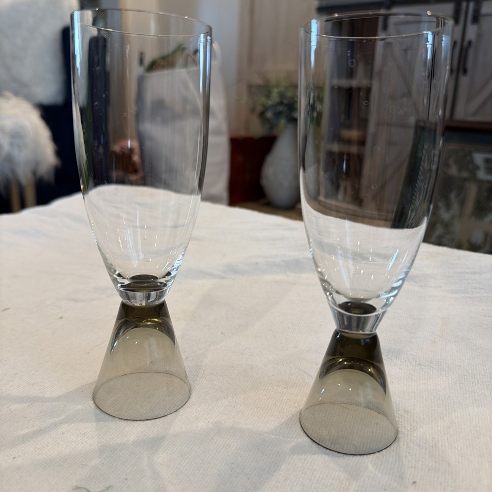 Vtg MCM Set Of 2 Rosenthal Fortuna Smoke Fluted Champagne Glass 6 5/8"